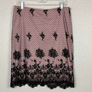 Karen Kane Lifestyle Size 8 Pink Black Lace Lined Pencil Zip Up Pencil Skirt
